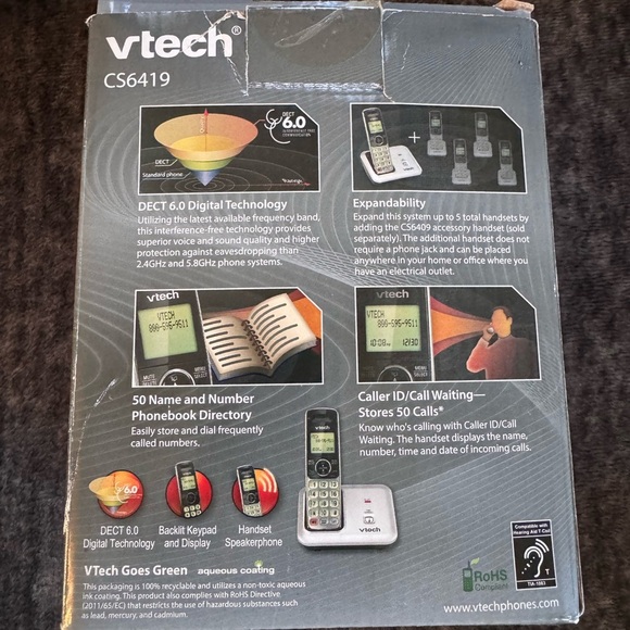 VTECH CS6419 Cordless Phone - MAIN BASE W/Handset & Battery - TESTED & WORKS - Picture 3 of 4